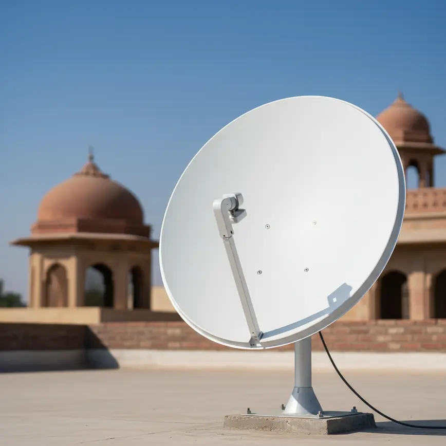 Starlink satellite dish installed on Pakistani rooftop with clear sky background showing connectivity technology