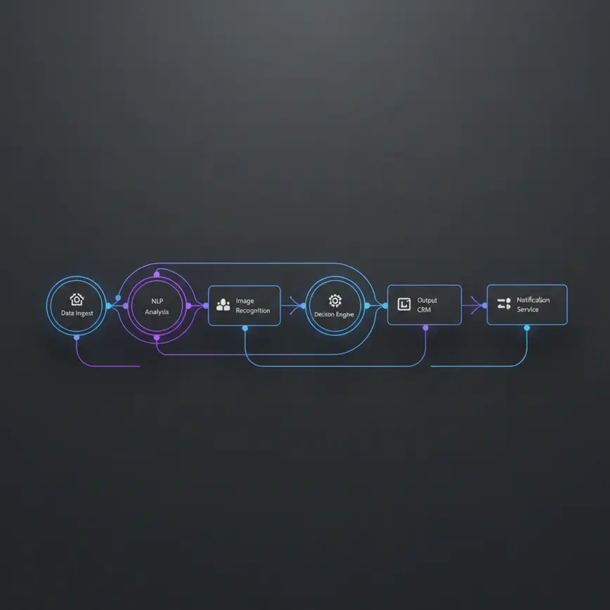 Modern n8n workflow dashboard displaying interconnected AI automation nodes with glowing connections on dark interface